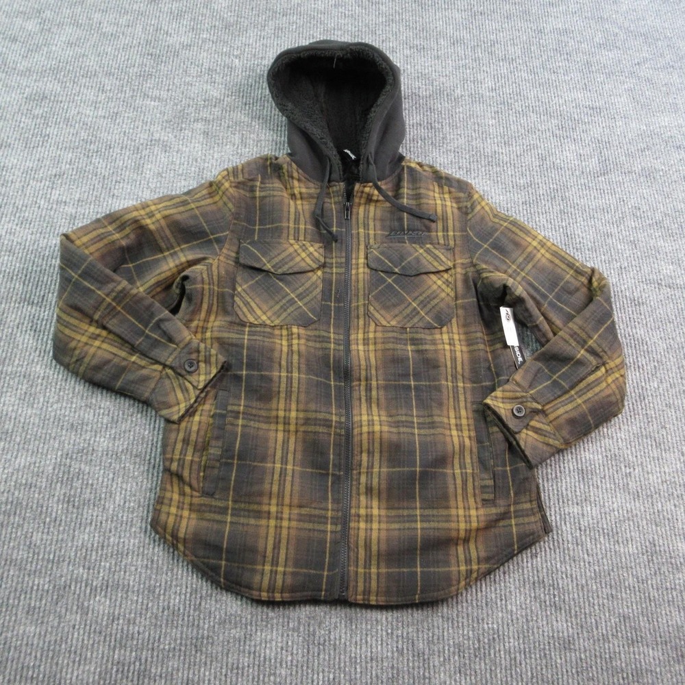 Burnside Jacket Mens S Brown Plaid Hooded Lined Full Zip Flannel Insulated NWT